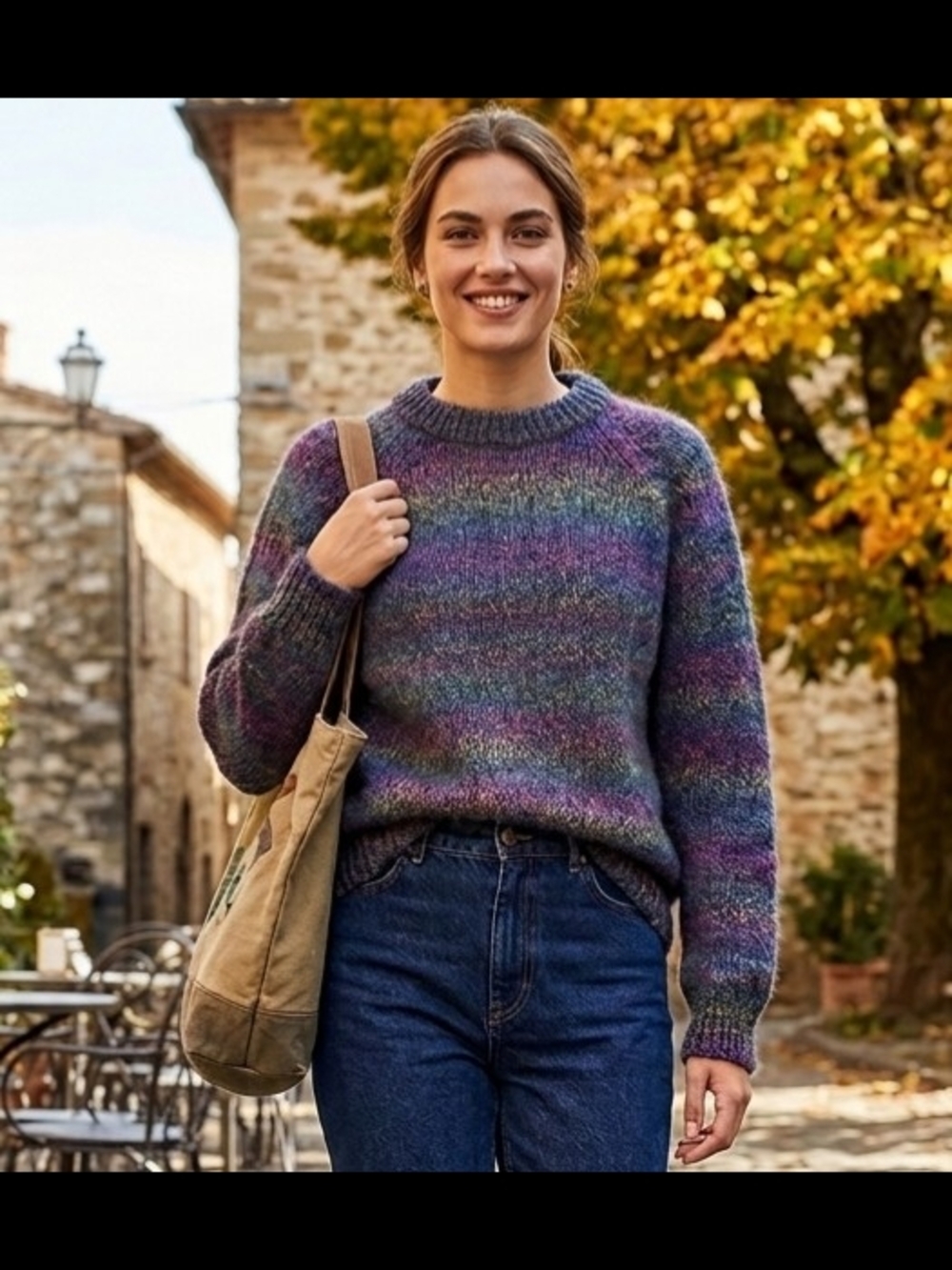 ​Vintage Benetton Made in Italy Mohair Wool Blend Variegated Knit Sweater S/M